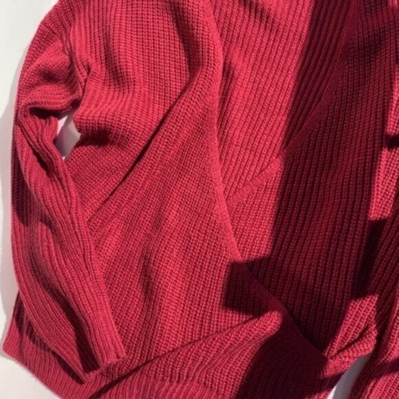 Long Sleeve Cable Knit Fuchsia Pink Wrap V Neck Sweater Ribbed Hems Women's XL - Picture 2 of 14